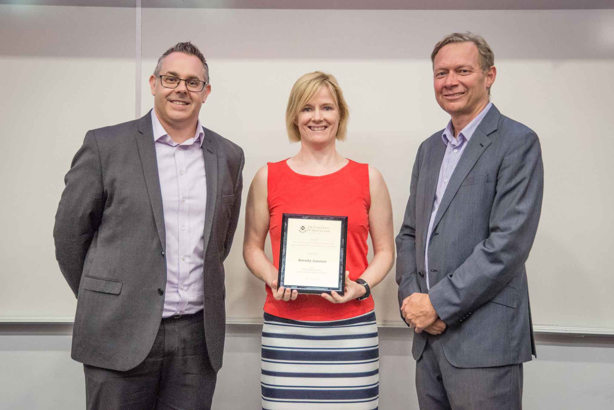 This is an image of Professor Brent Ritchie, award-winner Professor Brenda Gannon, and Professor Andrew Griffiths