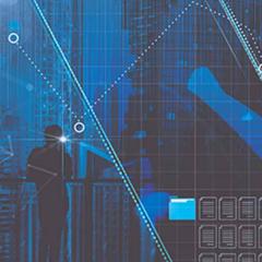 digital overlay of a man in front of server bank