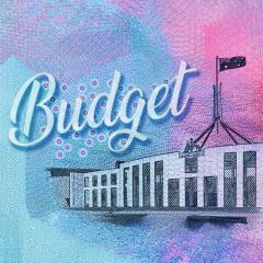 Image evoking a bank note of Australian Parliament House with 'Budget' written above