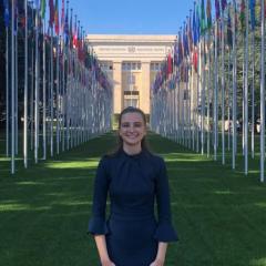 Isabella outside the United Nations in Geneva, Switxerland 