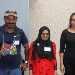 Australia Award scholarship holders Arnold Patiken, Aminath Sunooha Ali and Sajida Ahmed